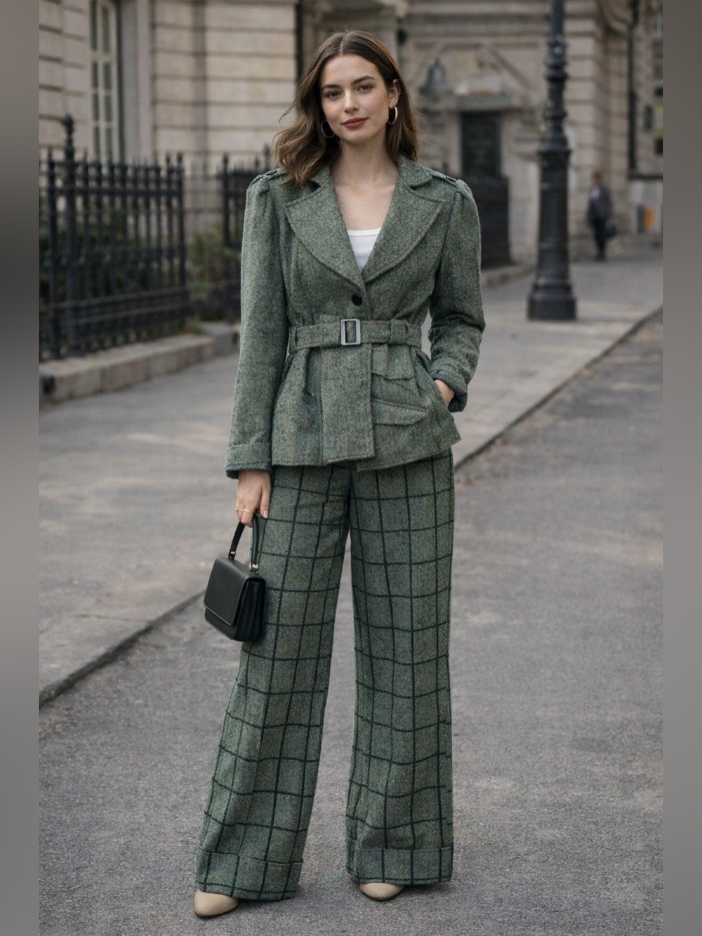 Vintage 1960s Plaid Tweed Jacket and Pant Set Modest Business Cottagecore